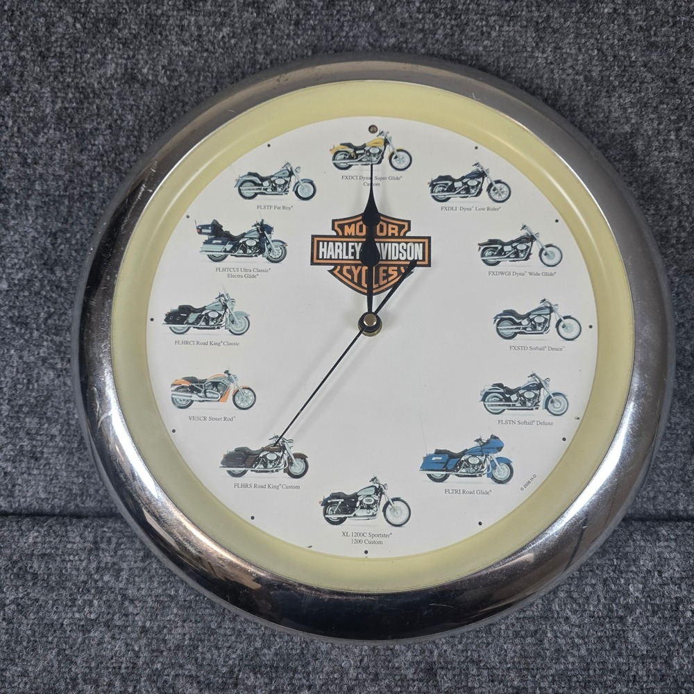 Harley Davidson Motorcycle Clock Wall Decor Chrome Bezel‎ Working Batteries 2006